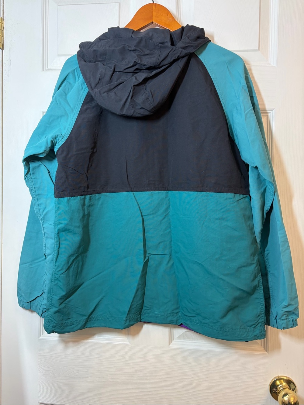 L.L. Bean Colorblock Mountain Anorak Windbreaker Jacket Teal, Black & Purple - Picture 4 of 7